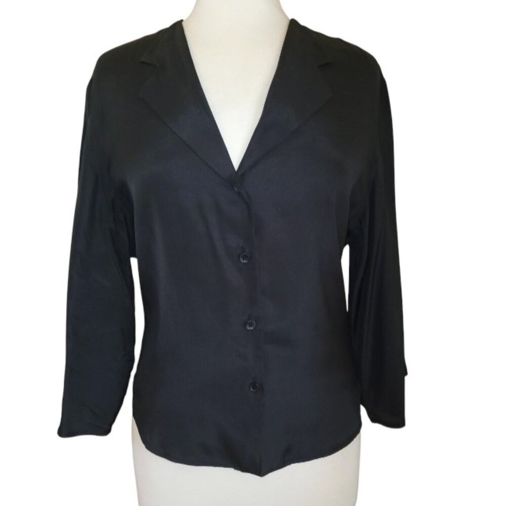 Y2k Emporio Armani Silk Fitted Black Button-Down Blouse - 4